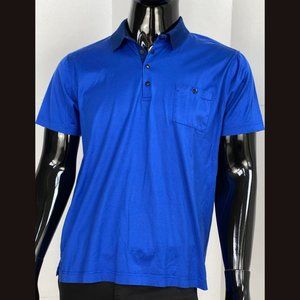 Lagerfeld Electric Blue Snap Front Short Sleeve Polo Shirt Excellent Cond sz XL